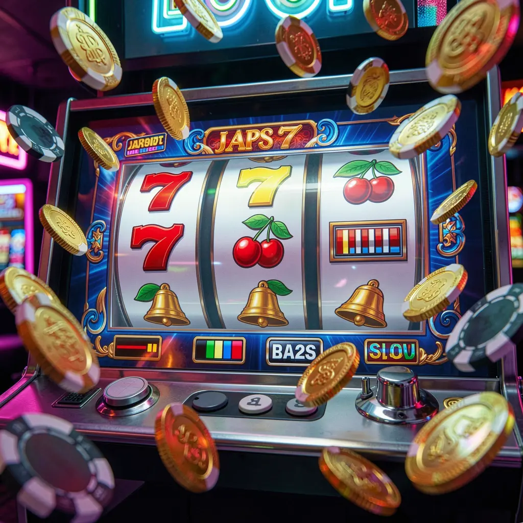 A vibrant slot machine showing triple sevens with golden coins bursting around it representing high stakes slot action at PHVVV for players in the Philippines